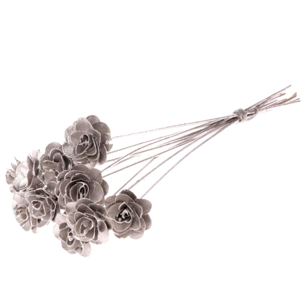 Pre Order Woodrose 5cm on 40cm wire silver, Box x 20