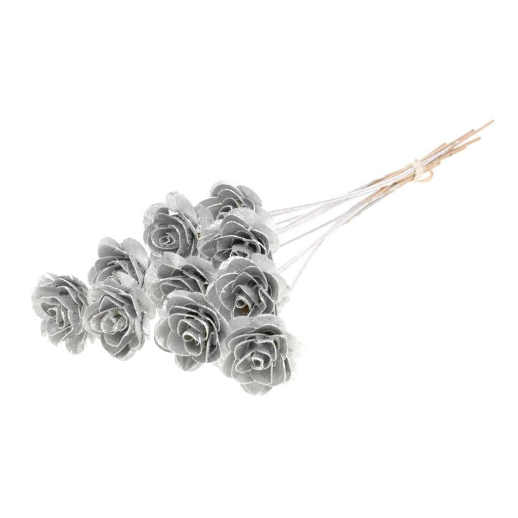 Pre Order Woodrose 5cm on 40cm wire silver silver glitte Box x 20