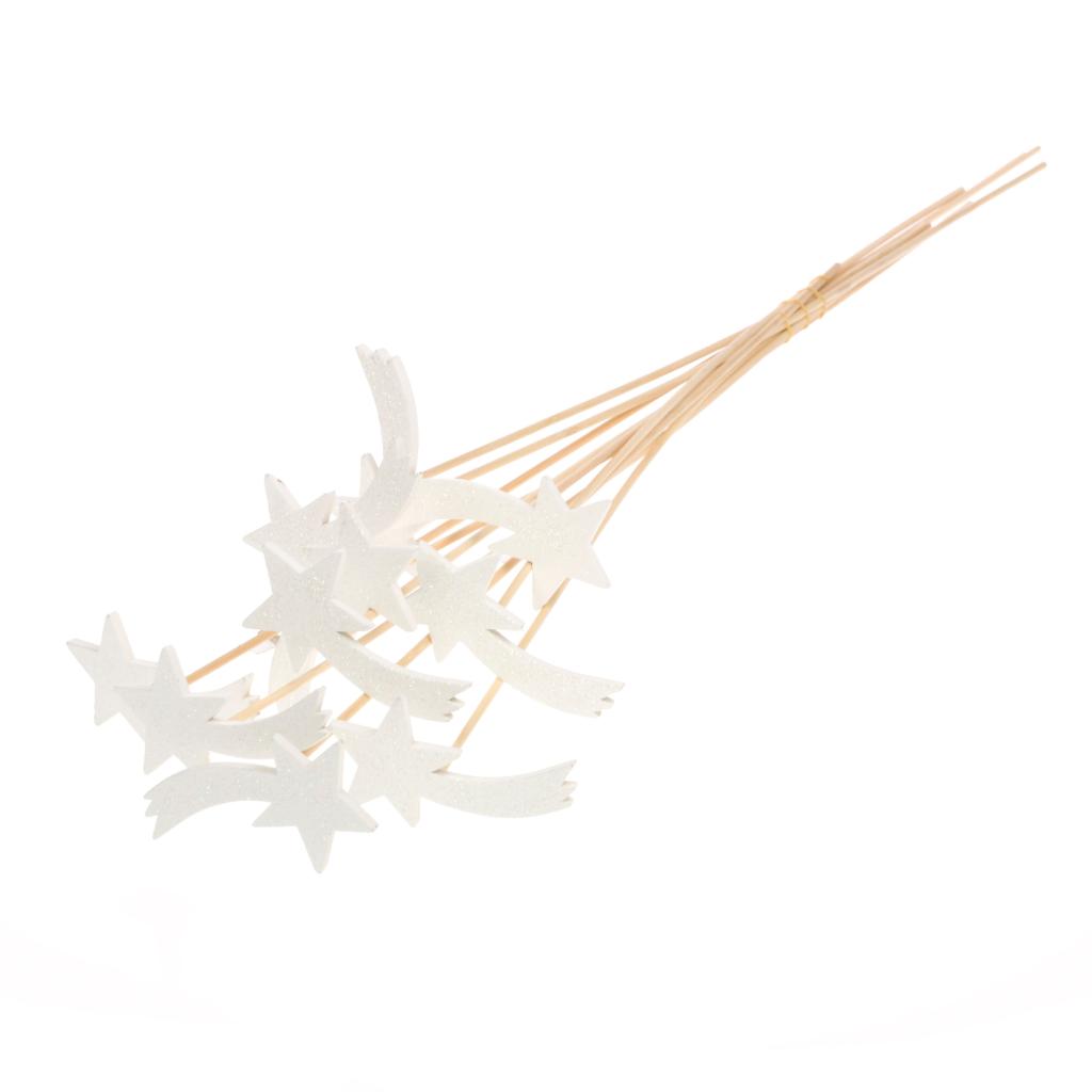 Pre Order Wood rising star 9cm on stem white R/G glitte, Box x 35