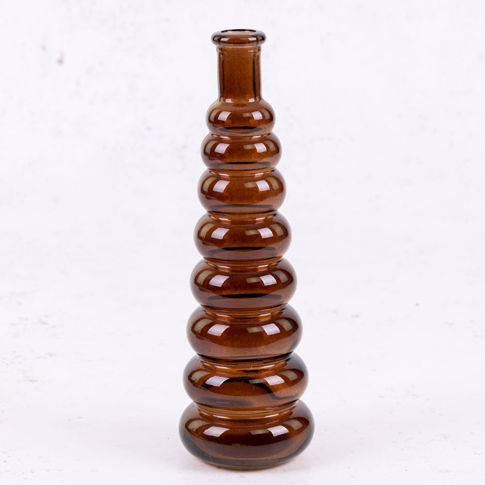 Dark Brown Horizontal Ribbed Glass Bottle Vase, H25cm Atlas Flowers