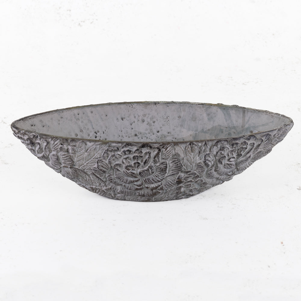 Stone Bowl, Flower Pattern, 37cm