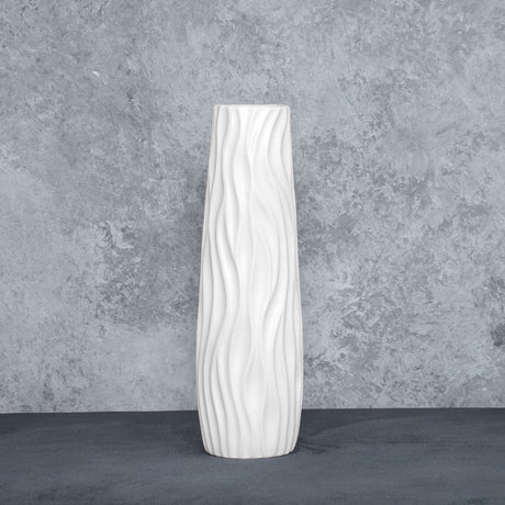 Vase, White Ceramic, Wavy Curve Design, 33cm