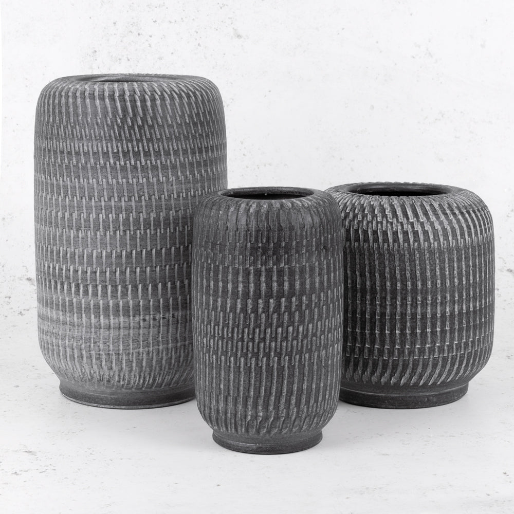 Vase, Terracotta, Black/White Wash, 33cm