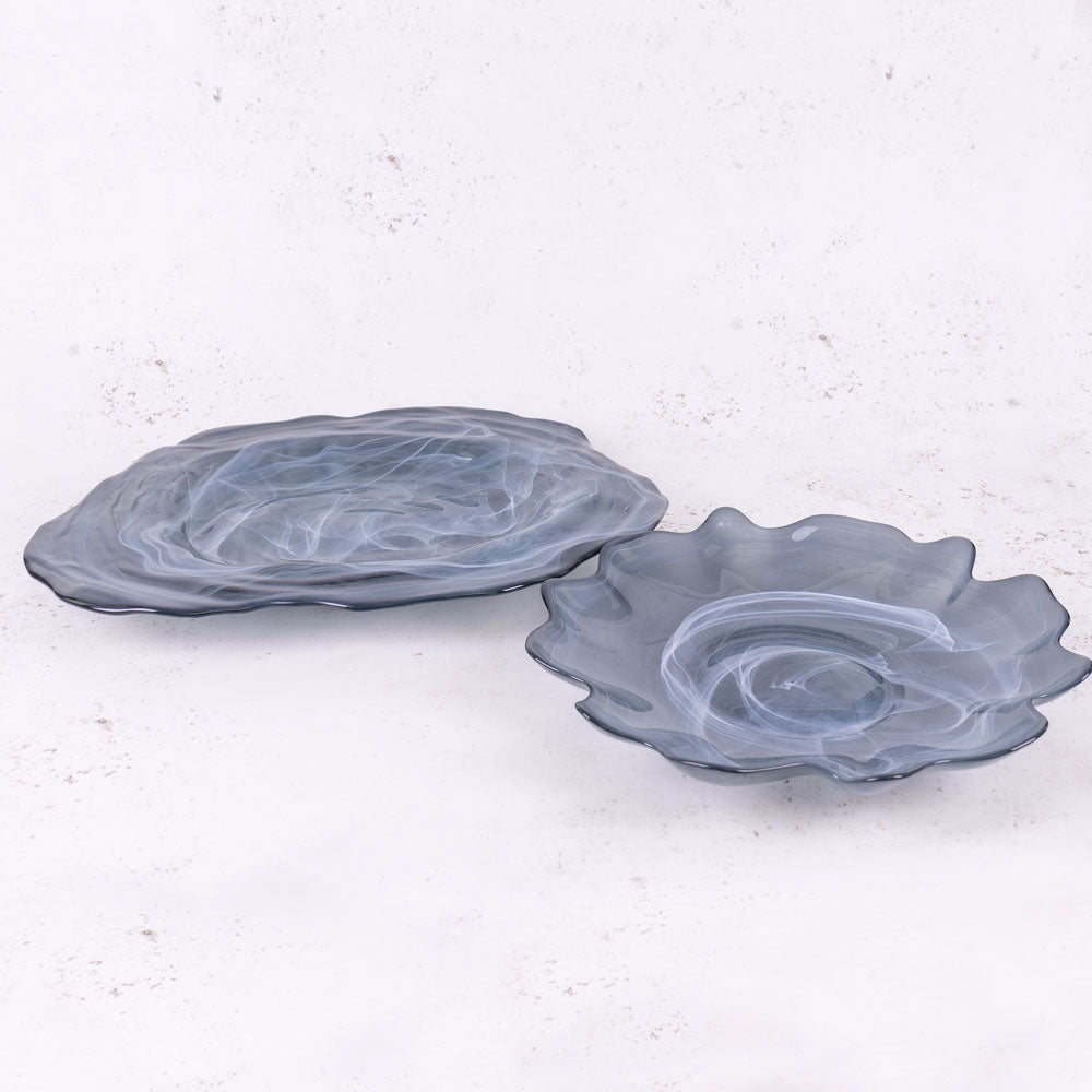 Bowl, Recycled Glass, Grey,33cm