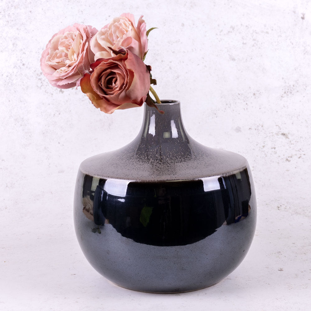 Vase, Ceramic, Black, 22x21.5cm