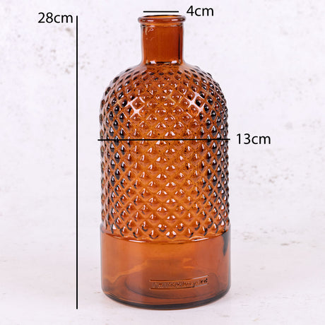 Bottle Vase, Recycled Glass, Brown D 13cm x H 28cm