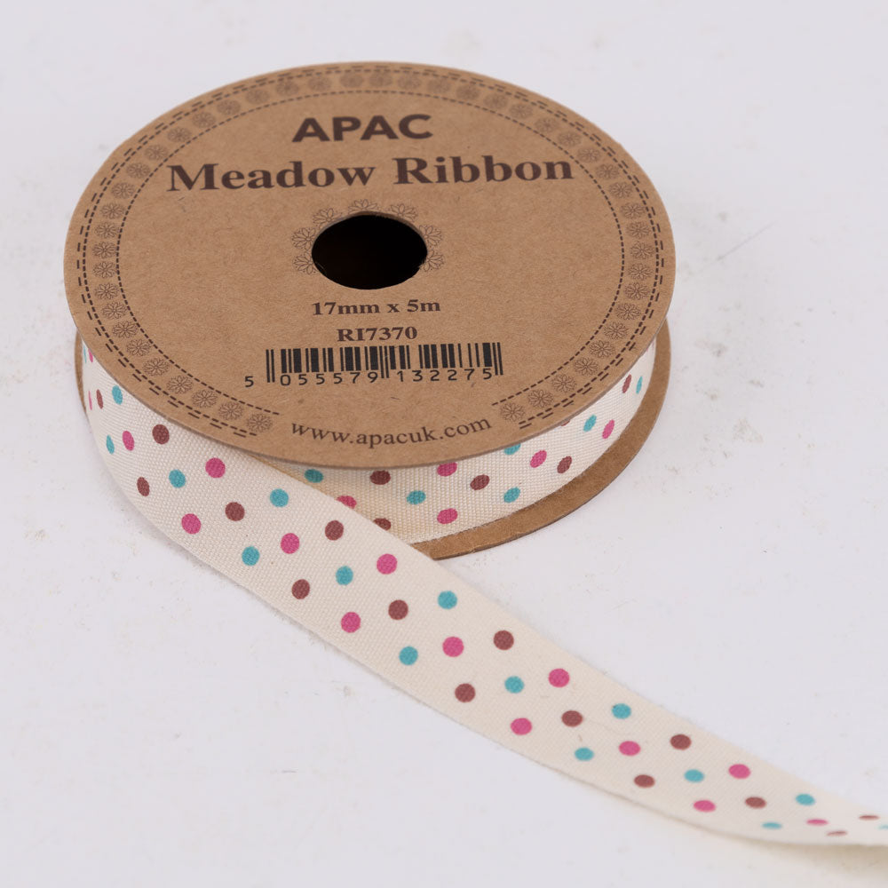 Ribbon, Meadow, Dots, Burgundy, Pink, Turquoise, 5m