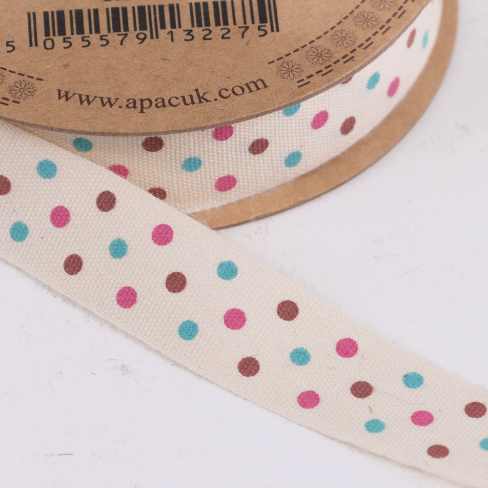 Ribbon, Meadow, Dots, Burgundy, Pink, Turquoise, 5m