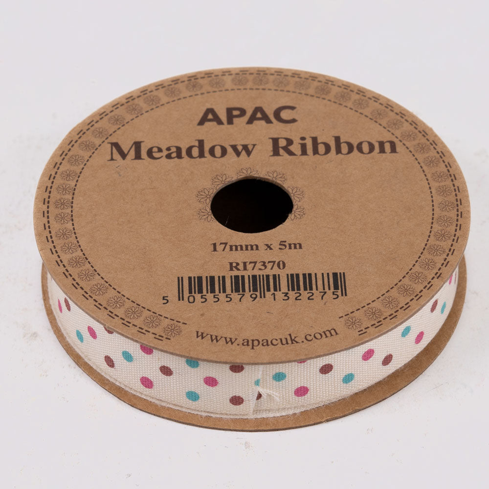 Ribbon, Meadow, Dots, Burgundy, Pink, Turquoise, 5m