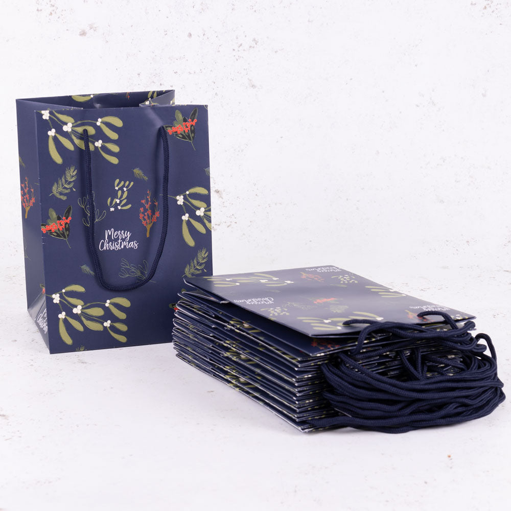 Porto Bag, Mistletoe & Berries, Navy, Pack x 10