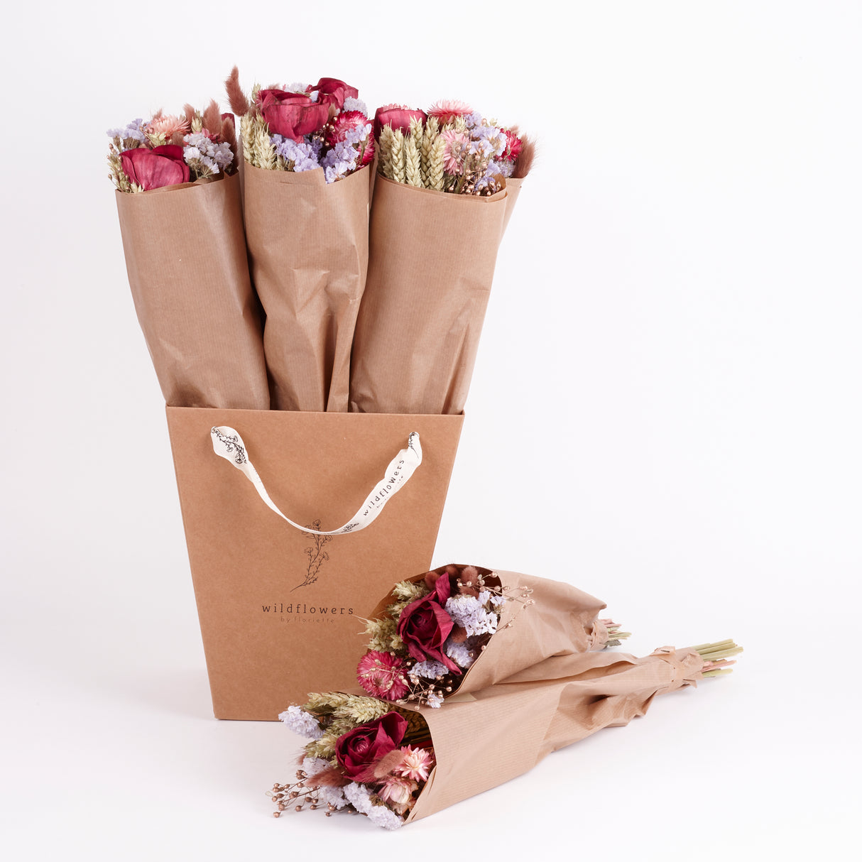 Bucket, Wildflower Bunches, Dried, Burgundy