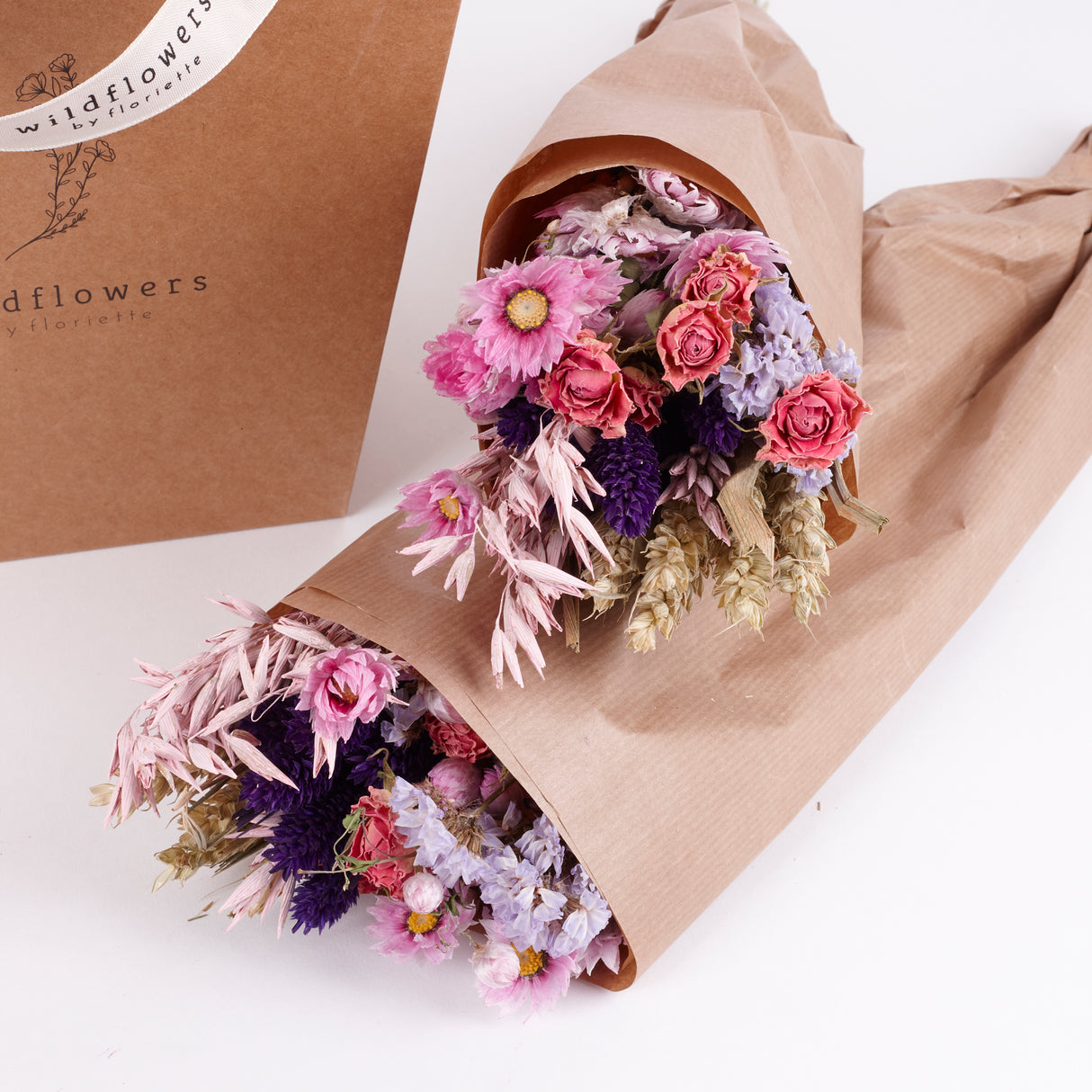 Bucket, Wildflower Bunches, Dried, Purple Glow