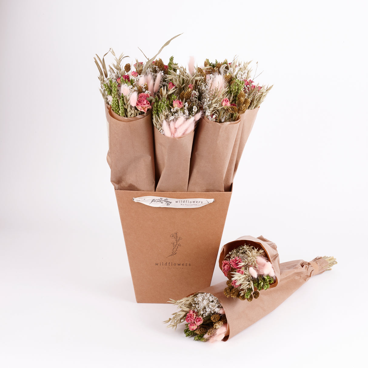 Bucket, Wildflower Bunches, Dried, Pink Elegance