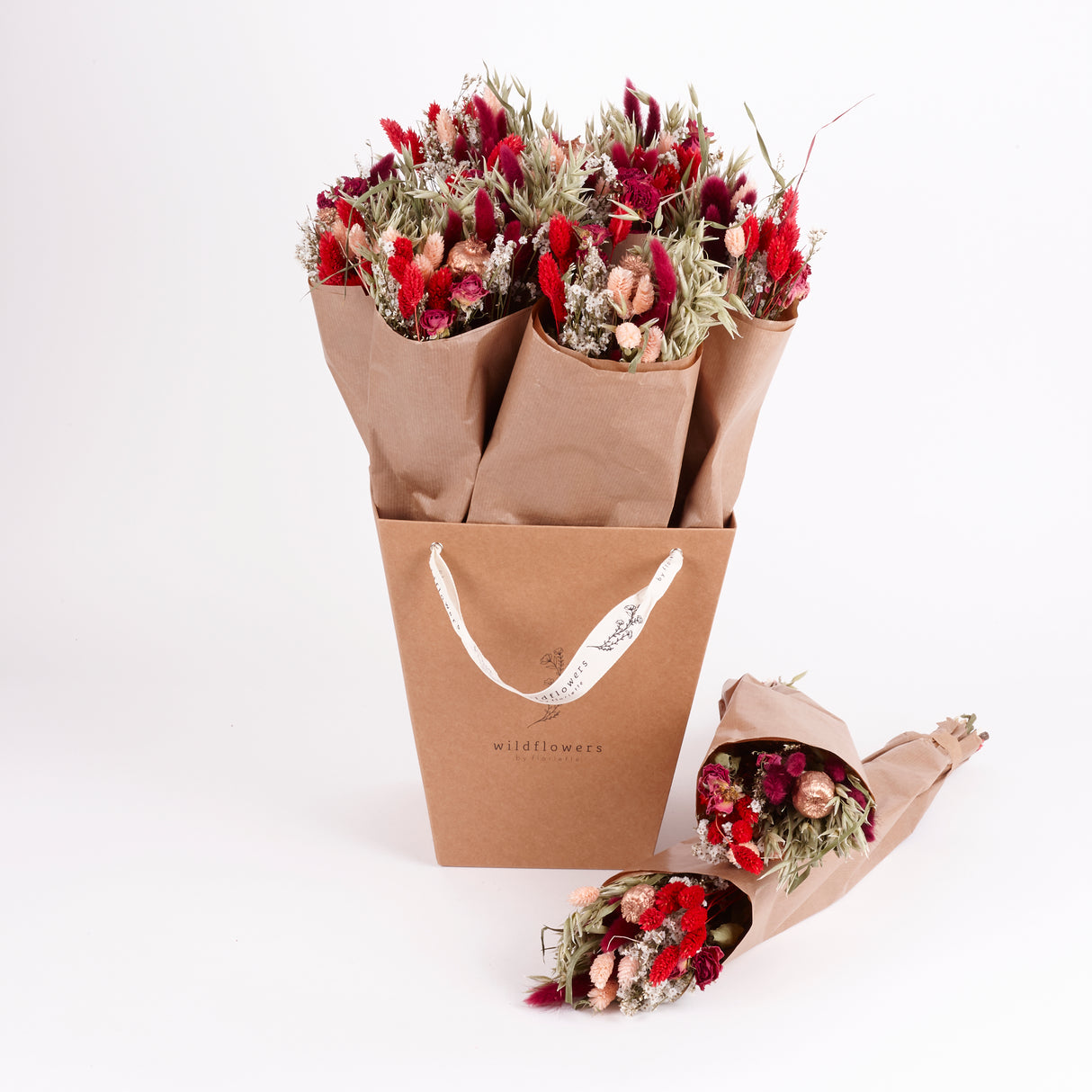 Bucket, Wildflower Bunches, Dried, Red Allure