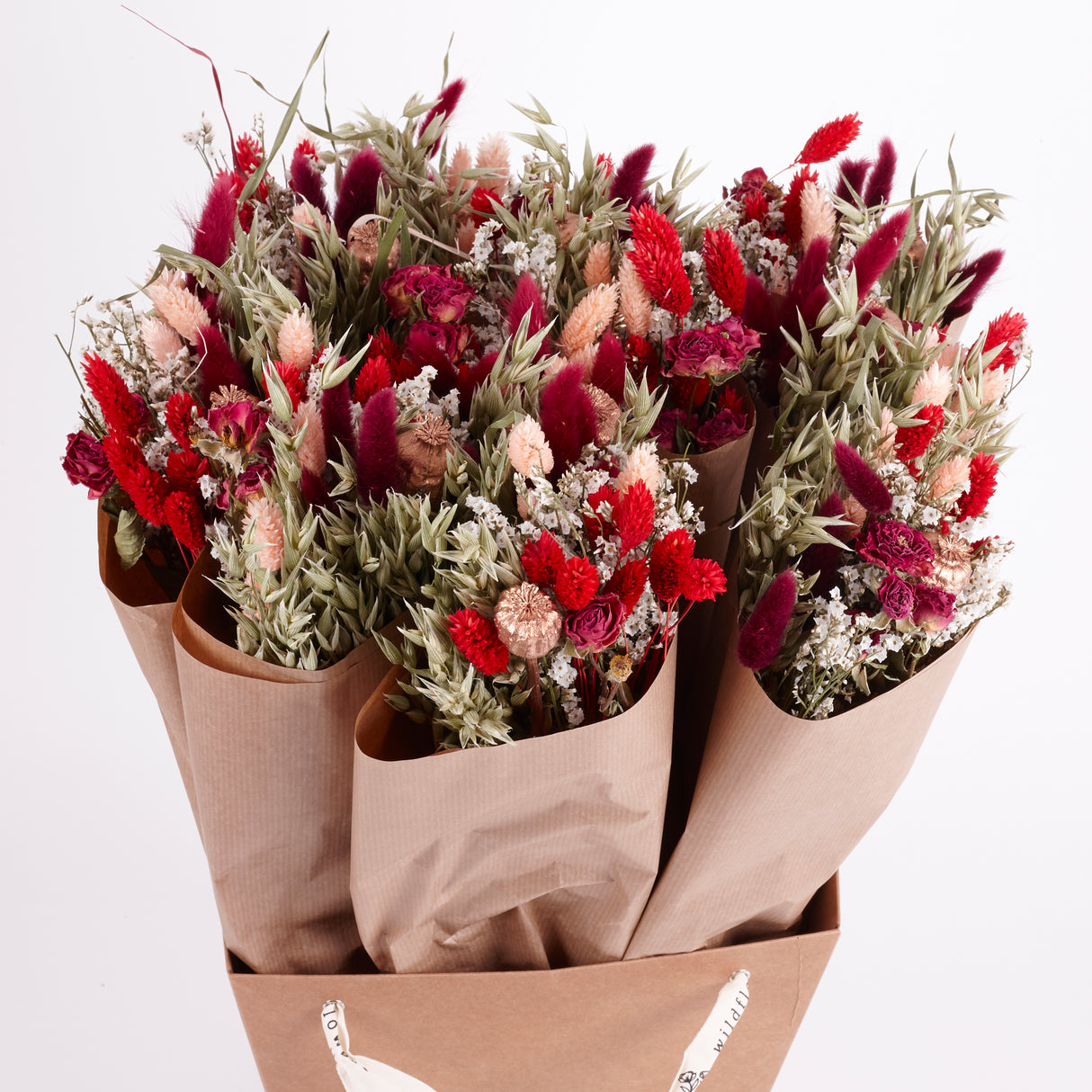 Bucket, Wildflower Bunches, Dried, Red Allure
