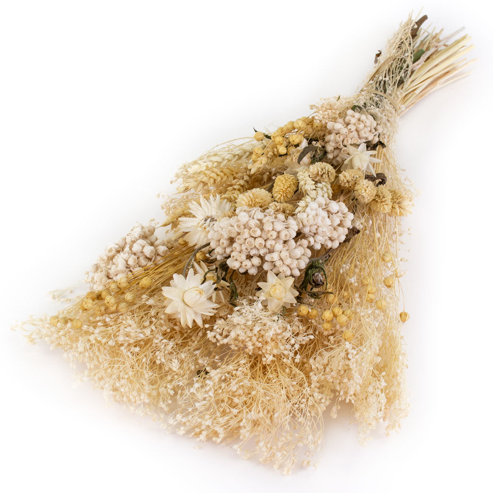 a bouquet made up with a selection of different flowers with an ecru theme