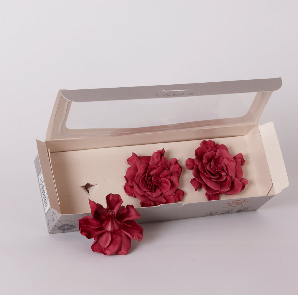Gardenia Heads (Verdissimo), Preserved, Cranberry, Box x 3