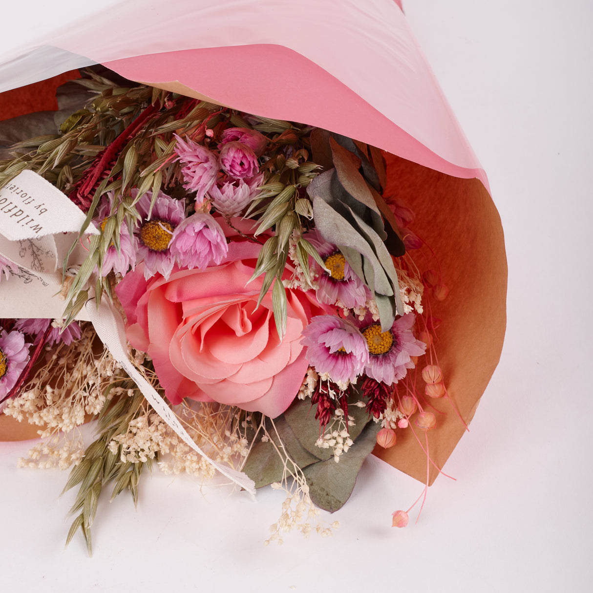 Romantic Bouquet, Pink Rose, Dried and Silk Bouquet