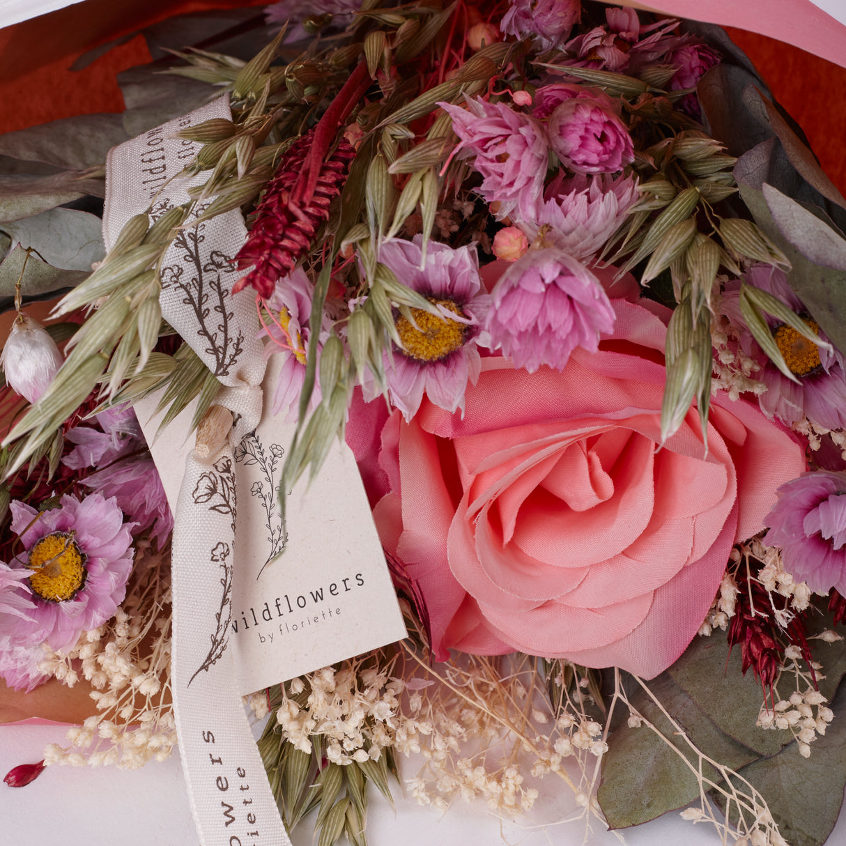 Romantic Bouquet, Pink Rose, Dried and Silk Bouquet