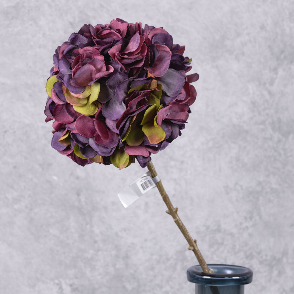 Hydrangea Stem, (Silk-ka), Dark Burgundy, 64cm