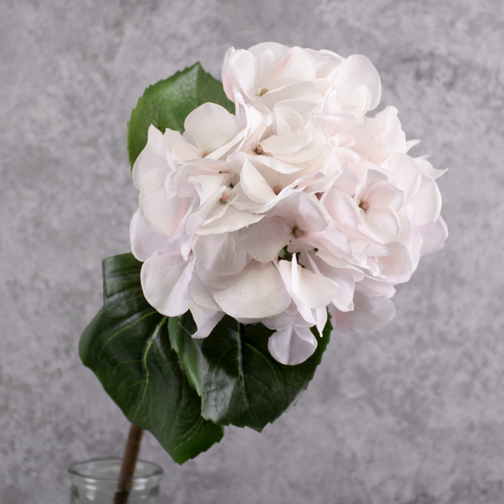 Hydrangea Stem (Silk-ka), Artificial, White/Pink, 61cm