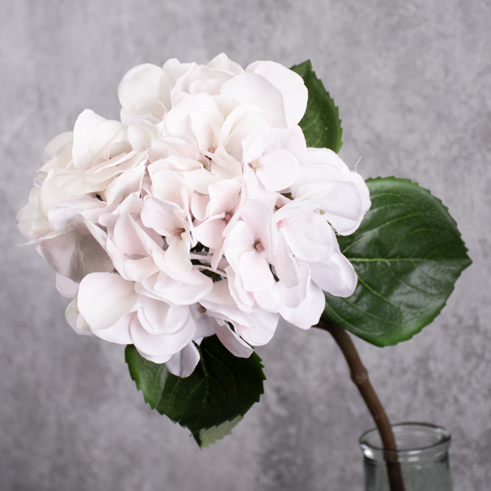 Hydrangea Stem (Silk-ka), Artificial, White/Pink, 61cm