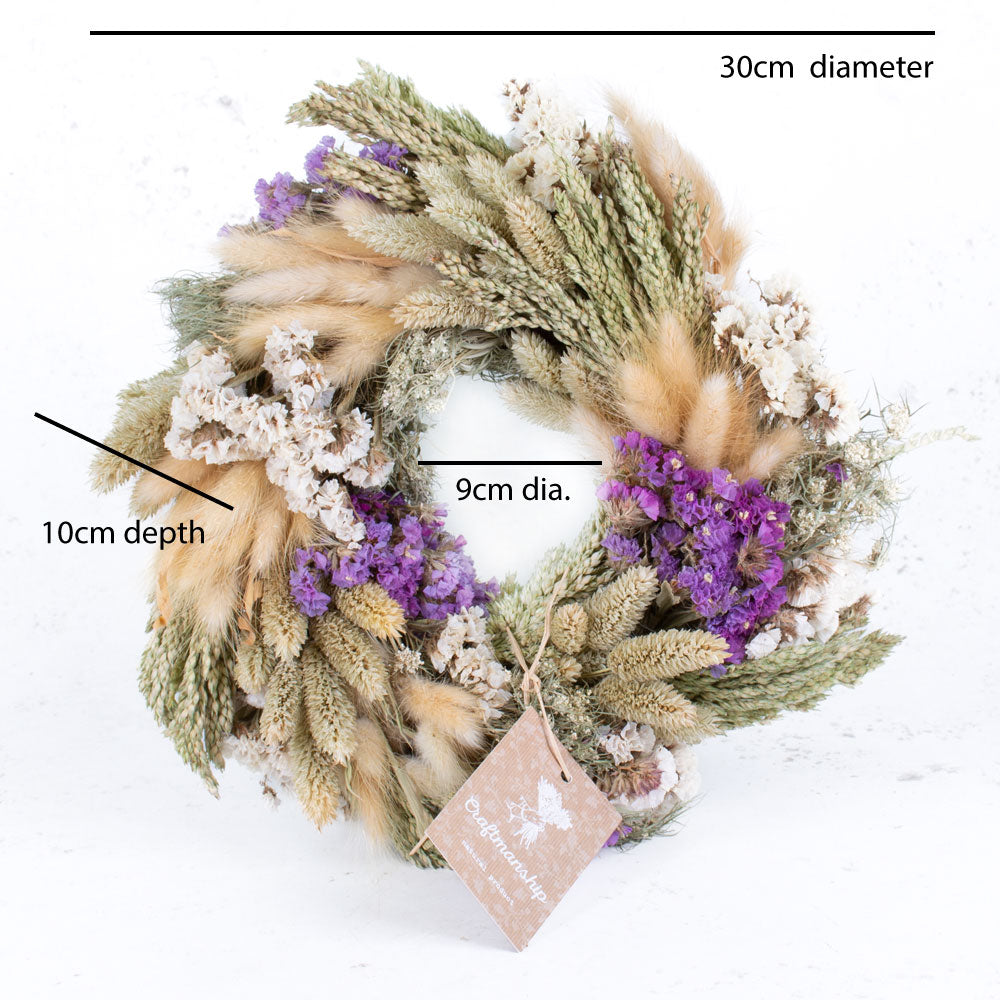 Janice, mixed wreath, Dried, natural pink, 30cm