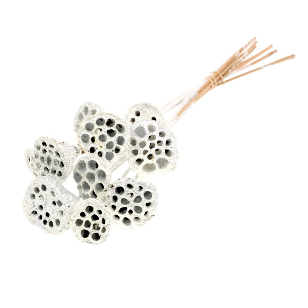 Pre Order Lotus medium on stem white silver glitter, Box x 12