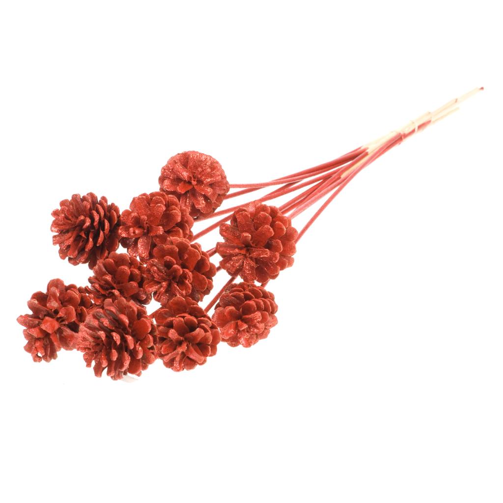 Pre Order Pine cone 5-7cm on stem red red glitter, Box x 12