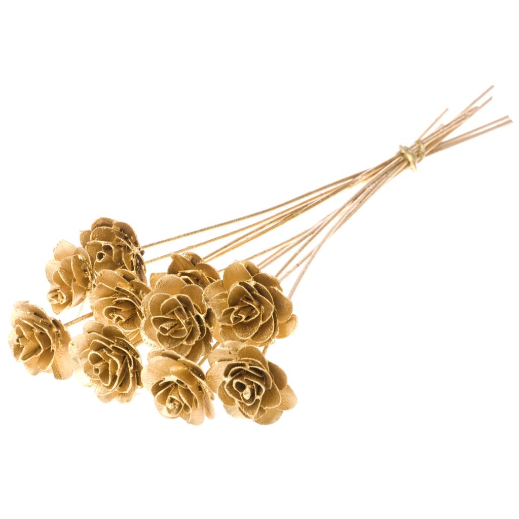 Pre Order Woodrose 5cm on 40cm wire gold, Box x 20