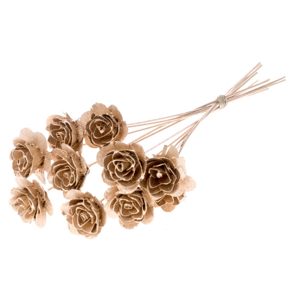 Pre Order Woodrose 5cm on 40cm wire warm gold, Box x 20