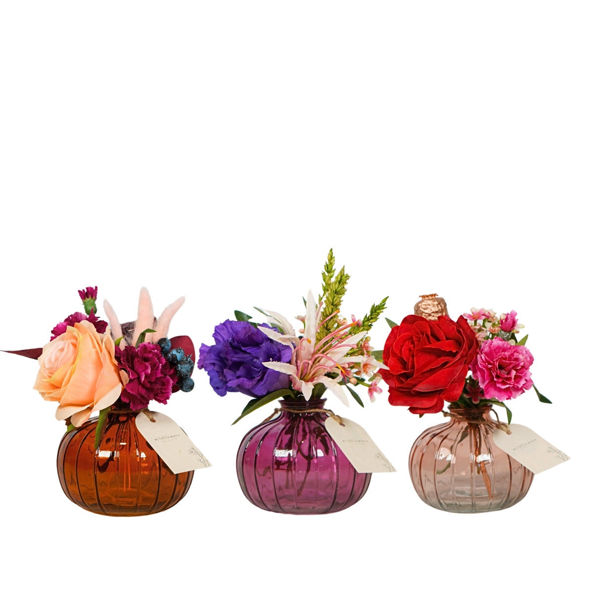 Pre Order artificial flowers in bottle, terra, box x 6