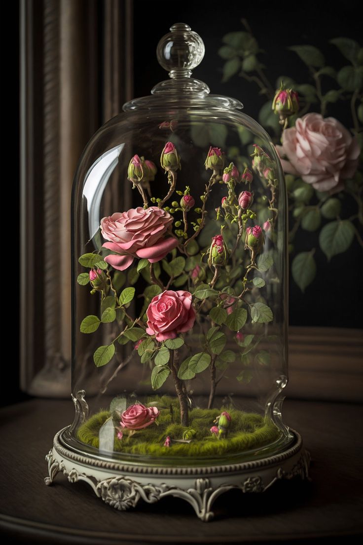 Altas flowers in a glass cloche