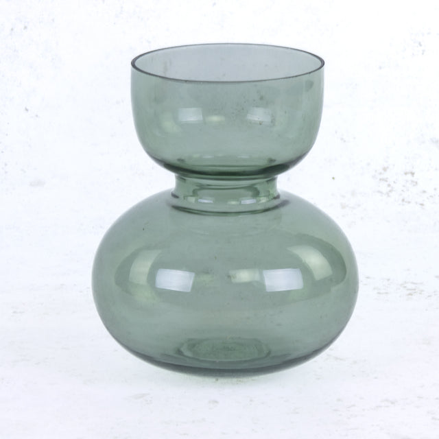 Grey Glass Double Bowl Vase, H17.2cm