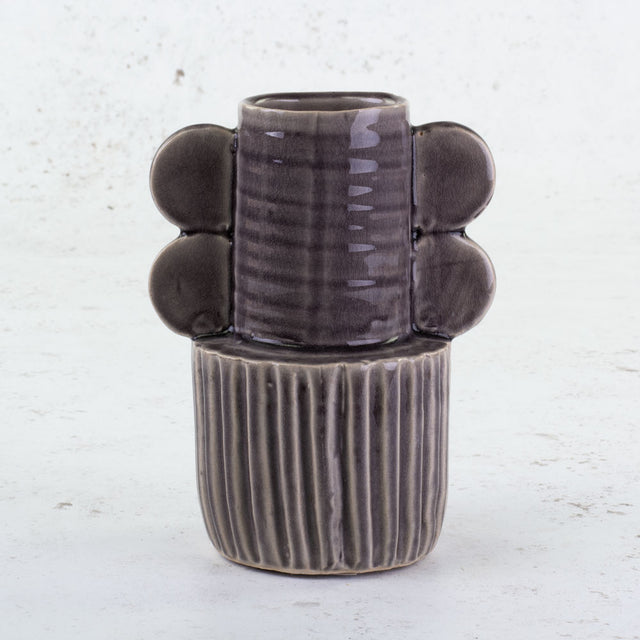 Lilac-Grey Patterned Ceramic Vase, H19cm