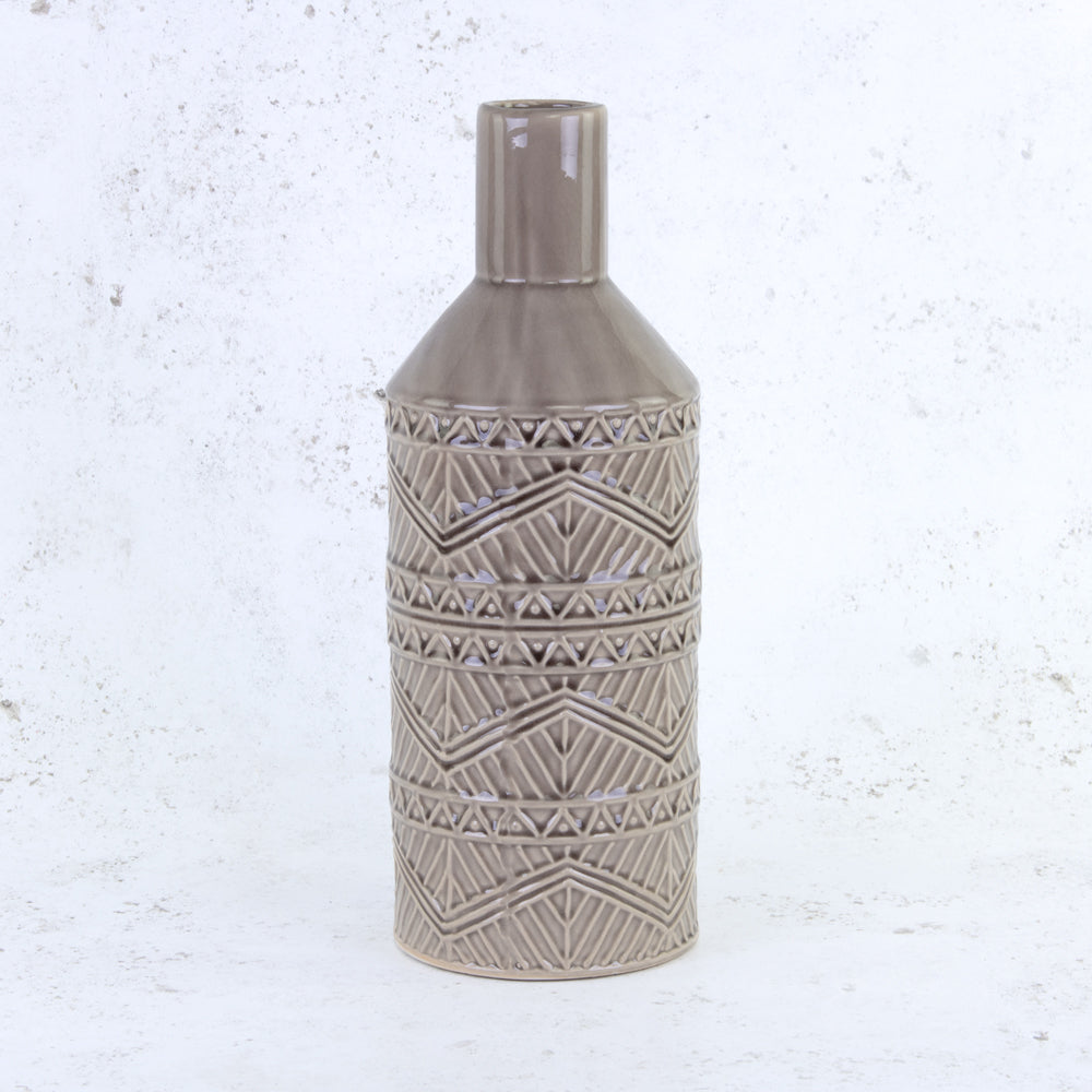 Grey Ceramic Vase with Aztec Pattern Detail, H40.5cm