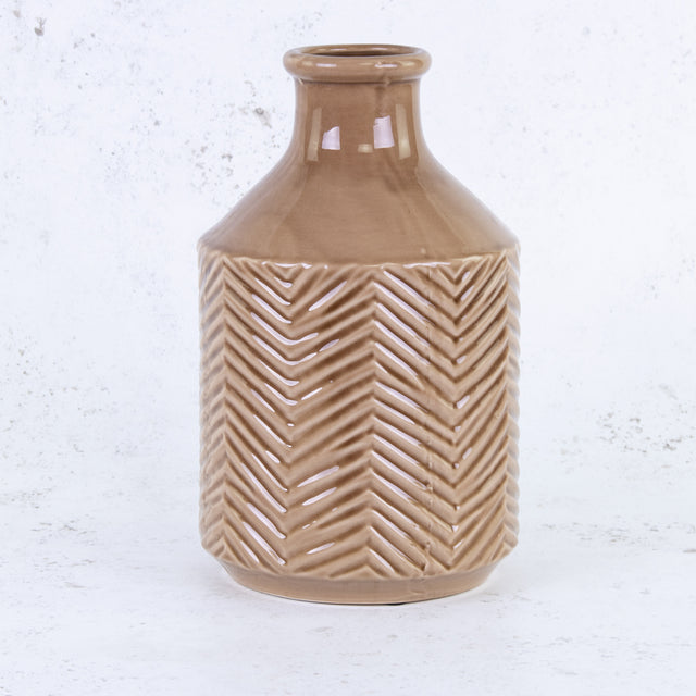 Brown Ceramic Vase with pattern detail, H30cm