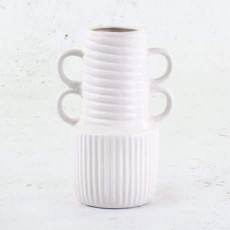 White Ceramic Vase, 4 handles