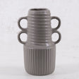 Matt Grey Ceramic Vase, 4 handles, H20.8cm