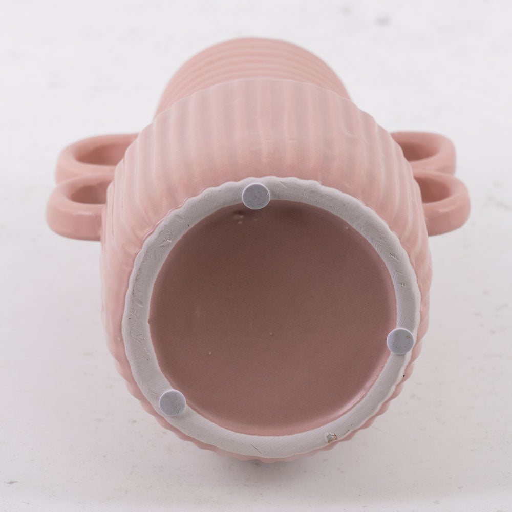 Matt Pink Ceramic Vase, 4 handles, H20.8cm