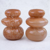 Light Brown-Orange Balancing Stone-Style, Translucent Glass Vase with Fleck Detail