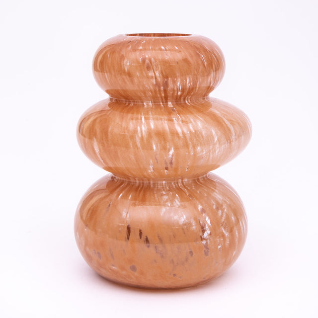 Light Brown-Orange Balancing Stone-Style, Translucent Glass Vase with Fleck Detail
