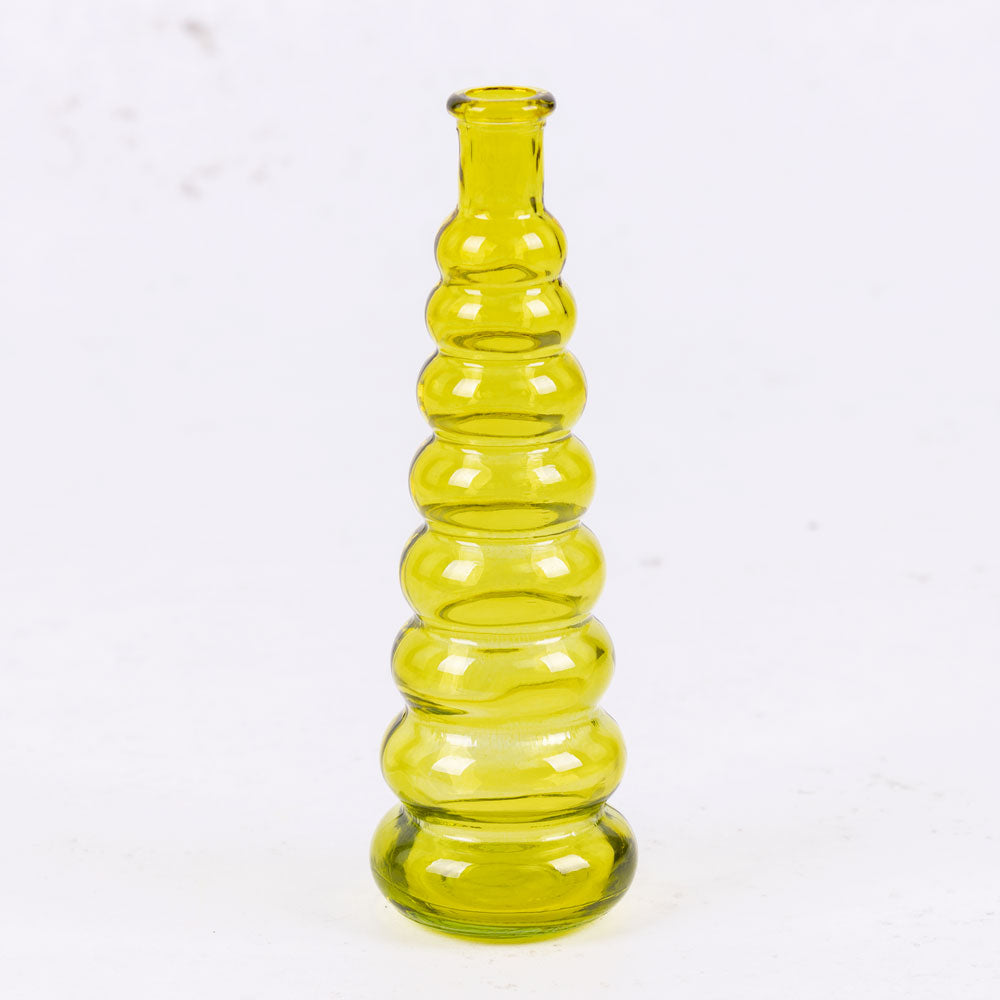 Pale Green/Yellow Horizontal Ribbed Glass Bottle Vase, H18cm