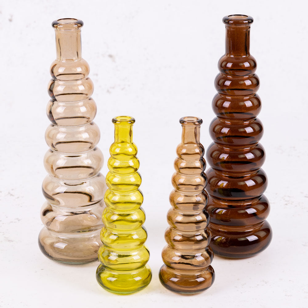 Light Brown Horizontal Ribbed Glass Bottle Vase, H18cm