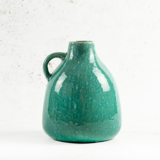 Turquoise Bottle Vase with one Handle, H18cm