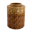 Brown Ceramic Vase with Circular pattern, colour is dark brown and base and blends to a lighter brown at the top of the vase. Height, 22cm