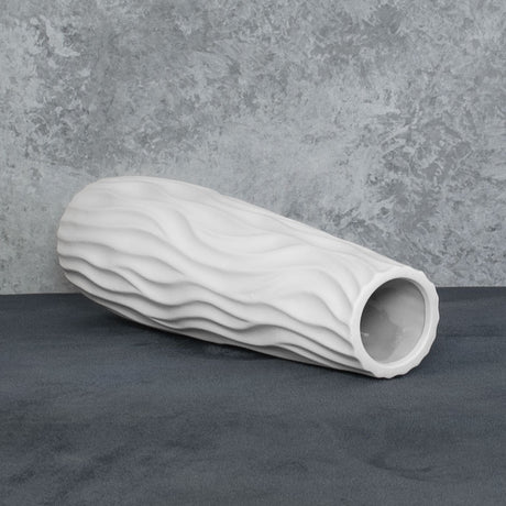 Vase, White Ceramic, Wavy Curve Design, 33cm
