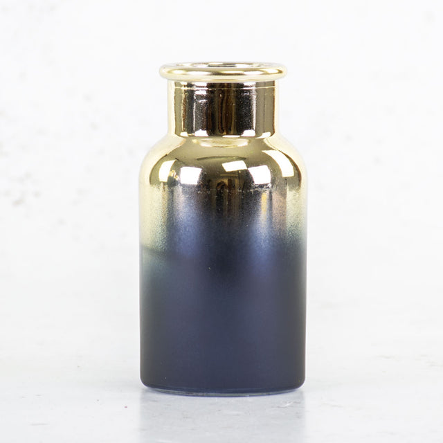 Bottle Vase, 'Flow Glow', Indigo and Gold 12.5cm