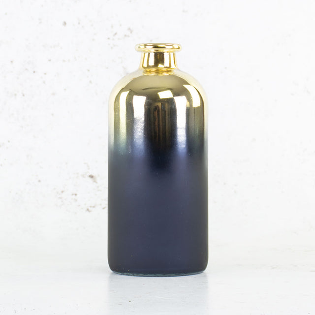 Bottle Vase, 'Flow Glow', Indigo and Gold 25cm