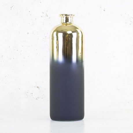 Bottle Vase, 'Flow Glow', Indigo and Gold 33cm